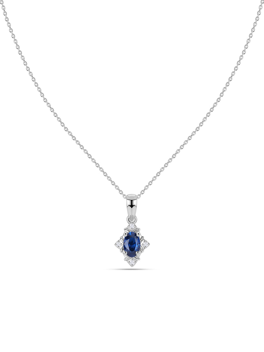 Vintage Halo Blue Sapphire Silver Necklace for Women