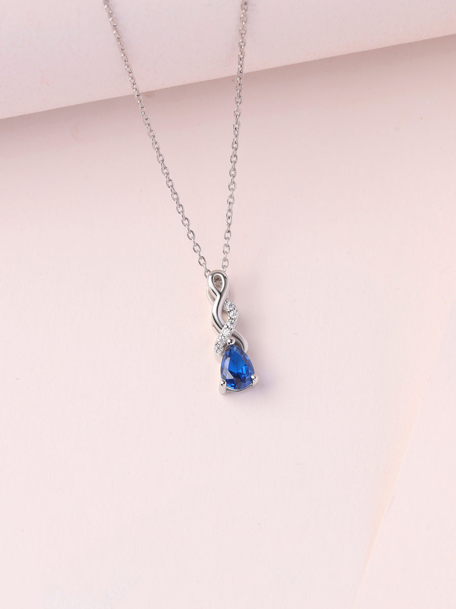 Infinity Twist Blue Sapphire CZ Silver Necklace for Women