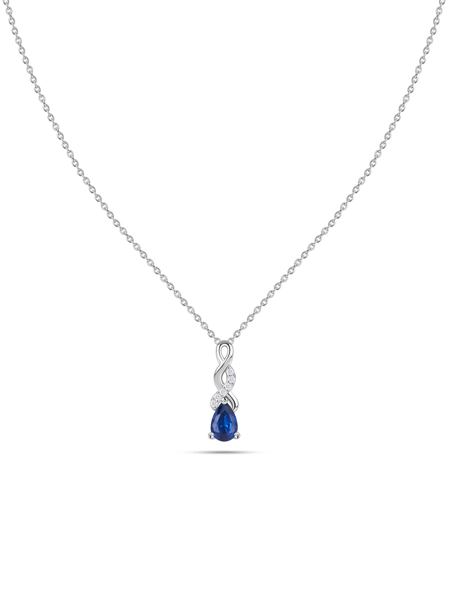 Infinity Twist Blue Sapphire CZ Silver Necklace for Women