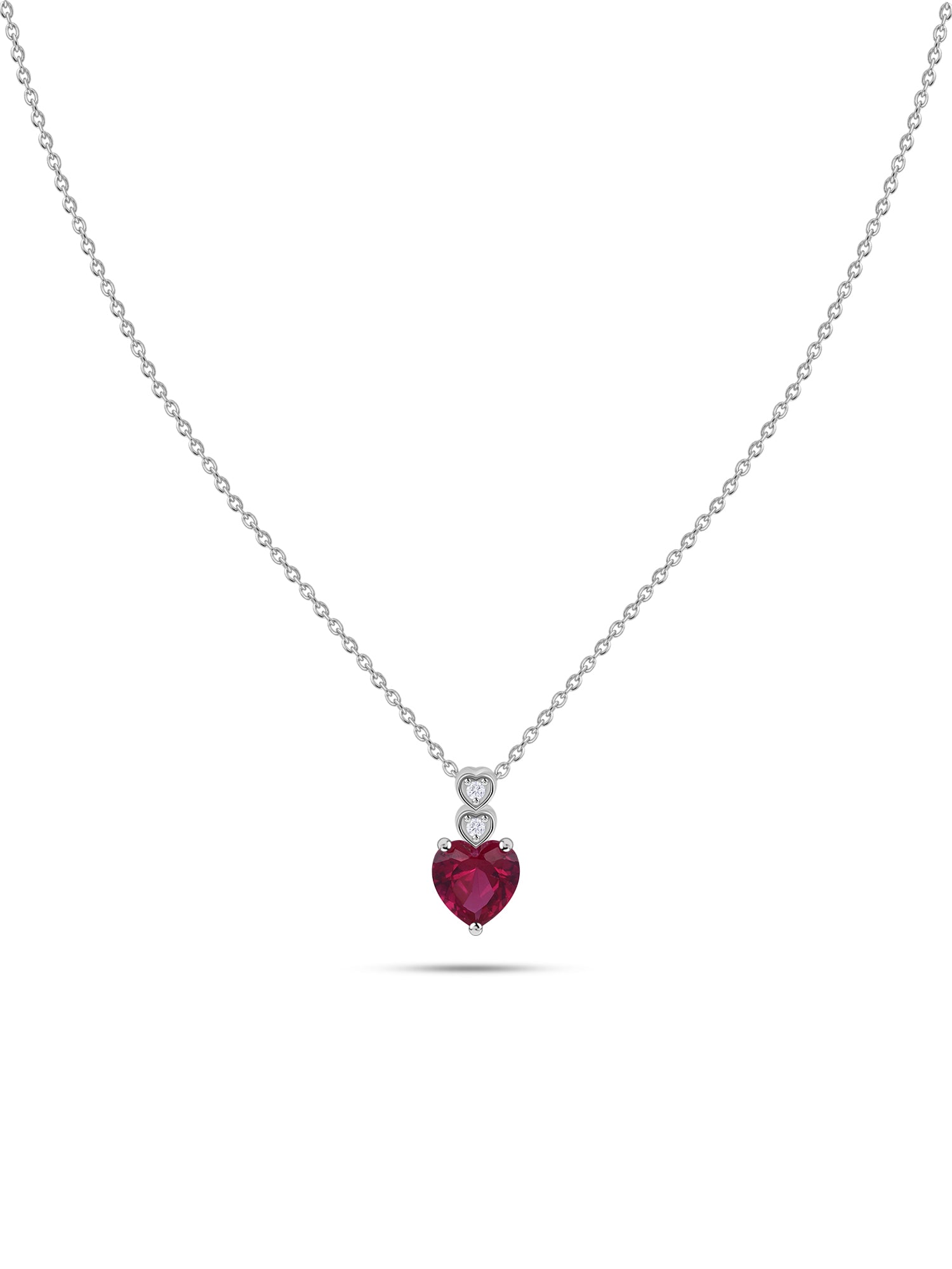 Red Ruby CZ Silver Heart Necklace for Women