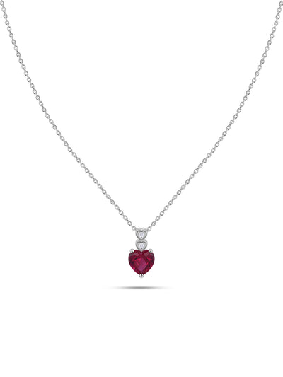 Red Ruby CZ Silver Heart Necklace for Women