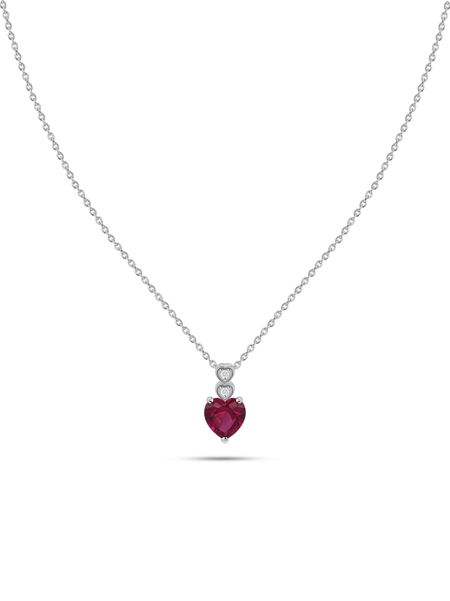 Red Ruby CZ Silver Heart Necklace for Women