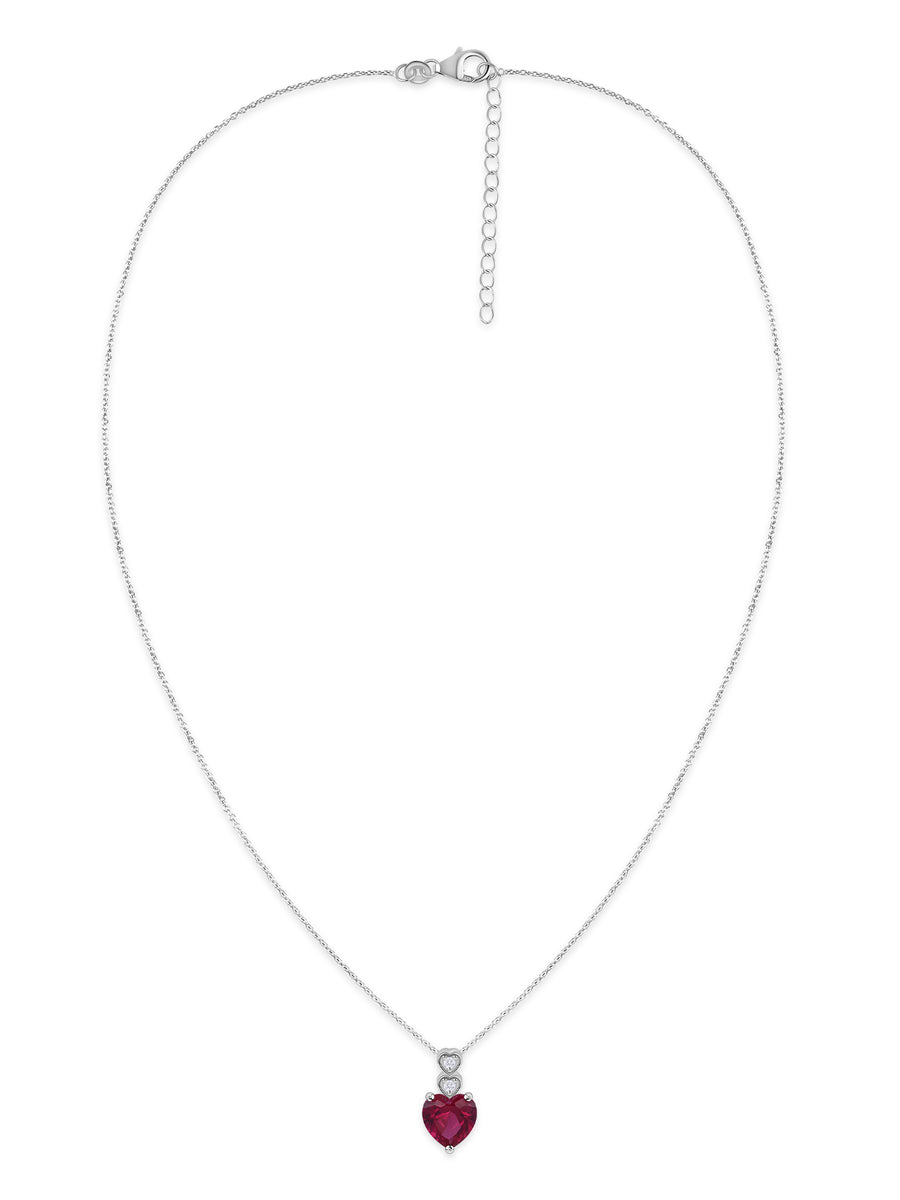 Red Ruby CZ Silver Heart Necklace for Women