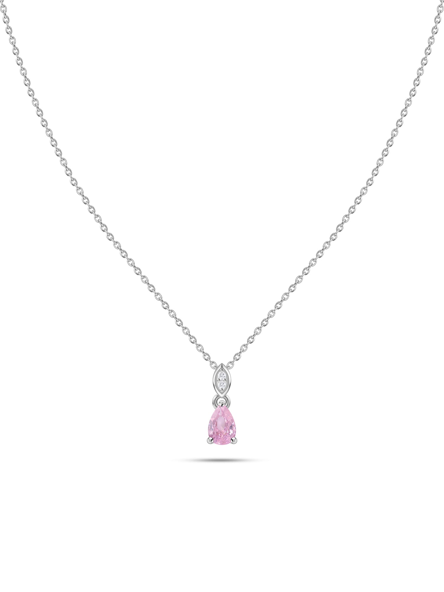 Pear Drop Pink CZ Stone Silver Necklace for Women