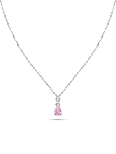 Pear Drop Pink CZ Stone Silver Necklace for Women