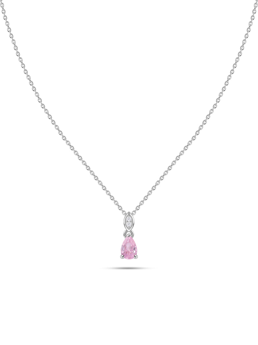 Pear Drop Pink CZ Stone Silver Necklace for Women