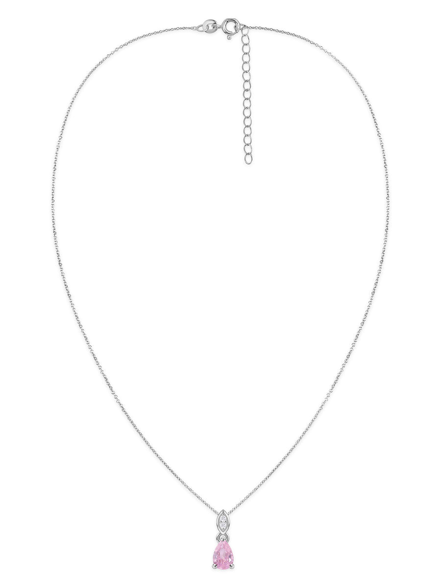 Pear Drop Pink CZ Stone Silver Necklace for Women