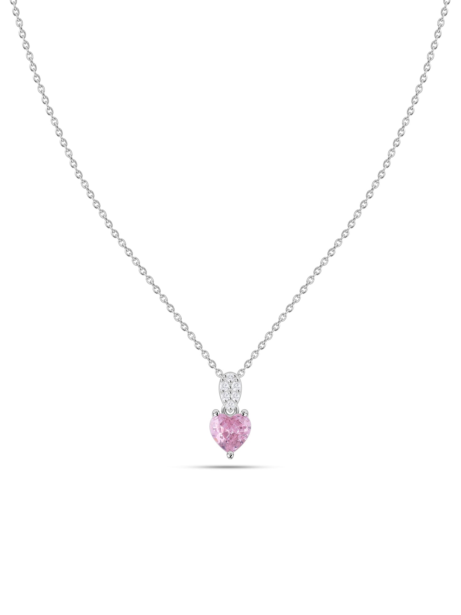 Pink CZ Heart Silver Solitaire Necklace for Women