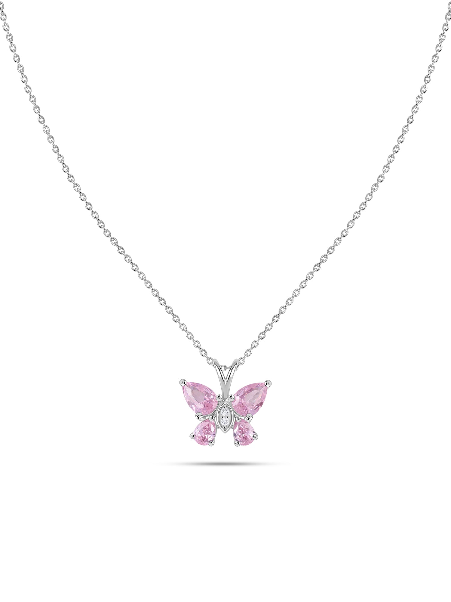 Butterfly Pink CZ Stone Silver Necklace for Women