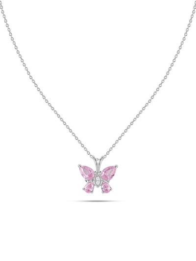 Butterfly Pink CZ Stone Silver Necklace for Women
