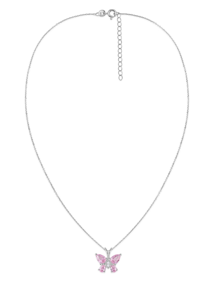 Butterfly Pink CZ Stone Silver Necklace for Women