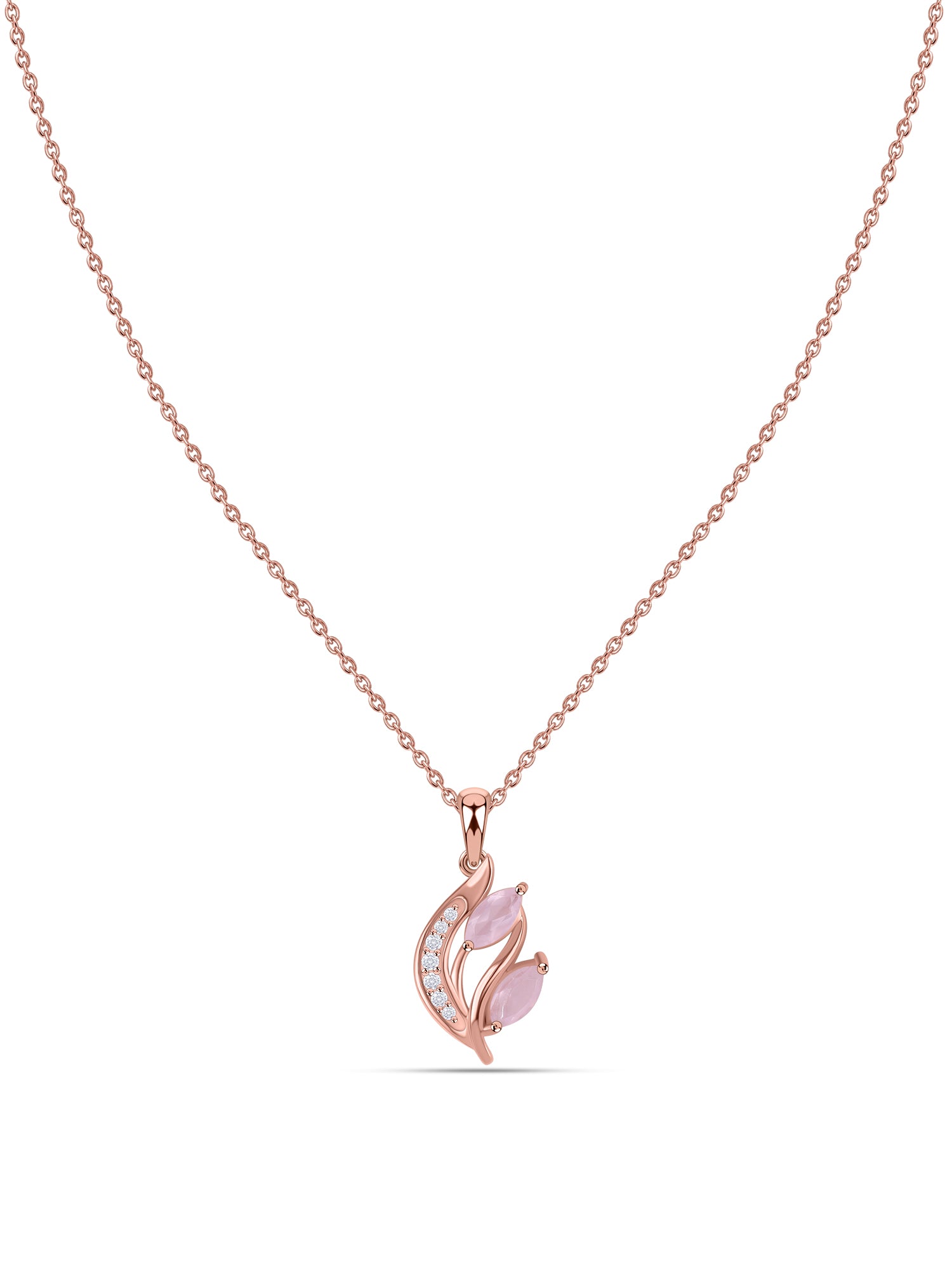 Rose Quartz Botanical Silver Rose Gold Plated Pendant with Chain
