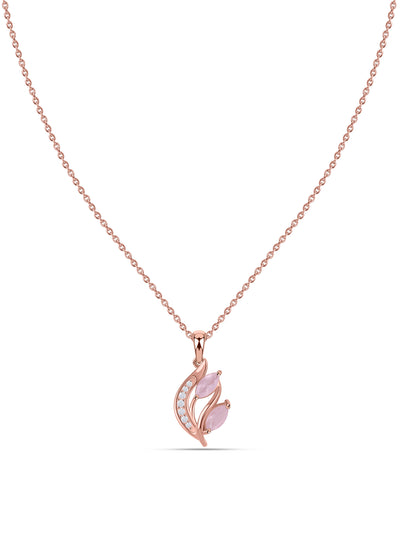 Rose Quartz Botanical Silver Rose Gold Plated Pendant with Chain