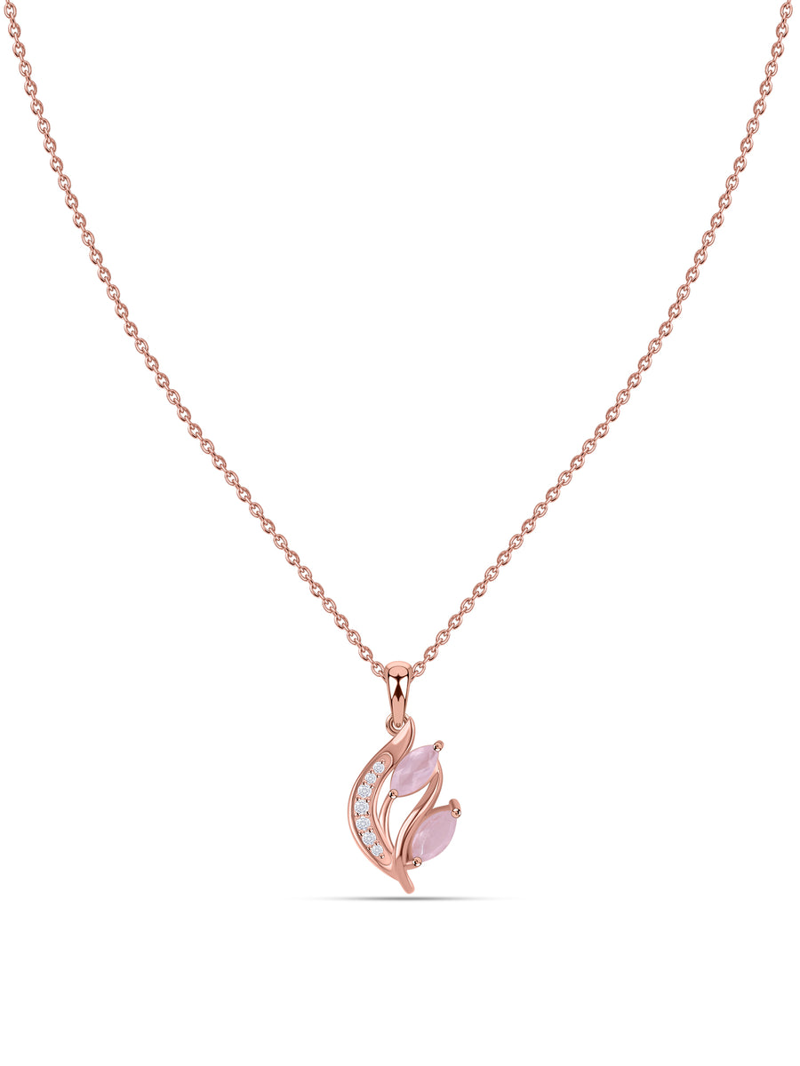 Rose Quartz Botanical Silver Rose Gold Plated Pendant with Chain