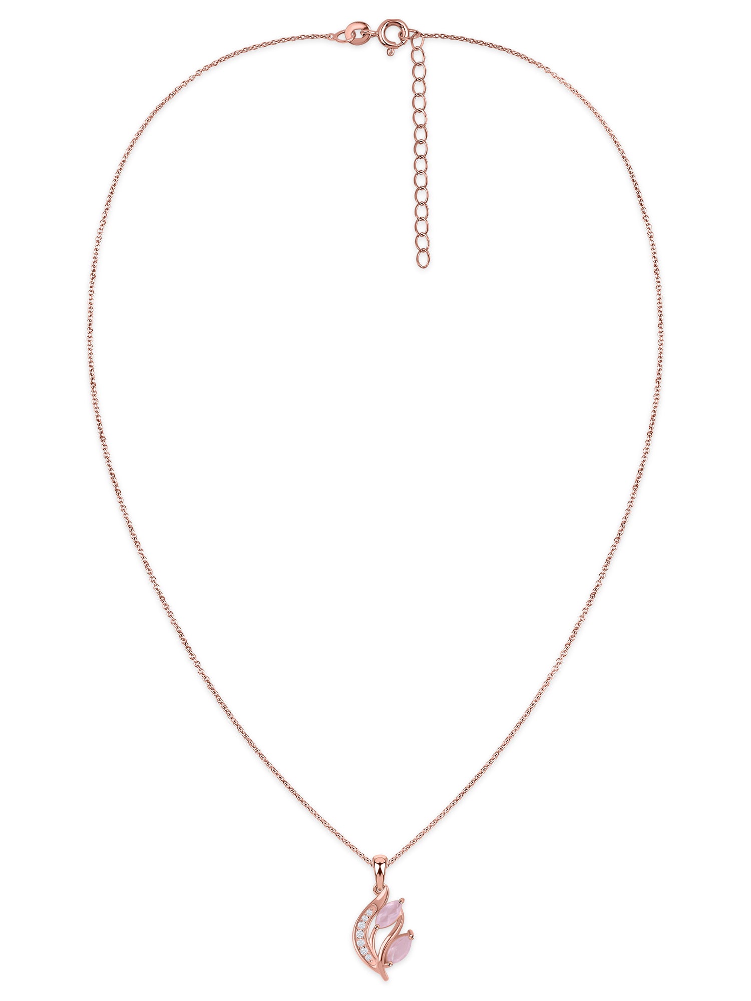 Rose Quartz Botanical Silver Rose Gold Plated Pendant with Chain