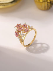 Petal Bloom Natural Pink Tourmaline Silver Ring