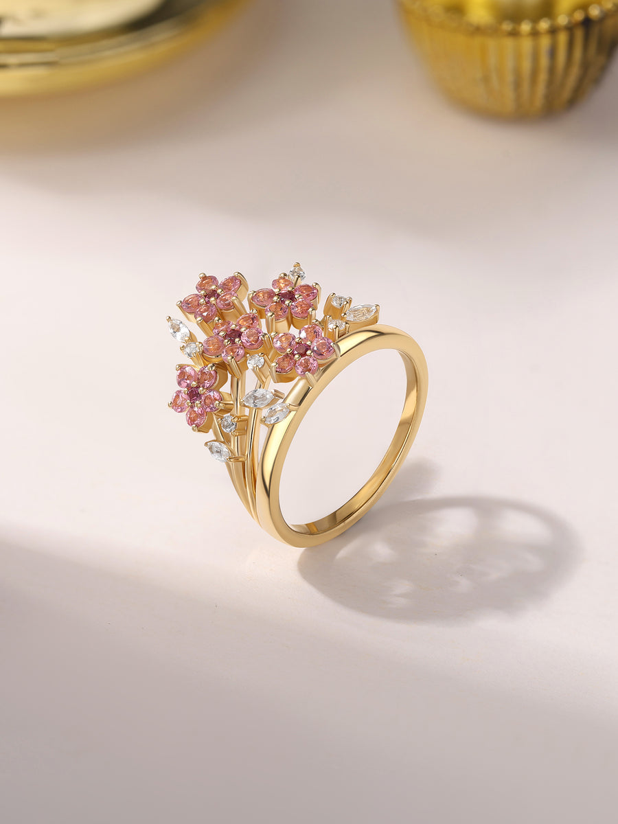 Petal Bloom Natural Pink Tourmaline Silver Ring