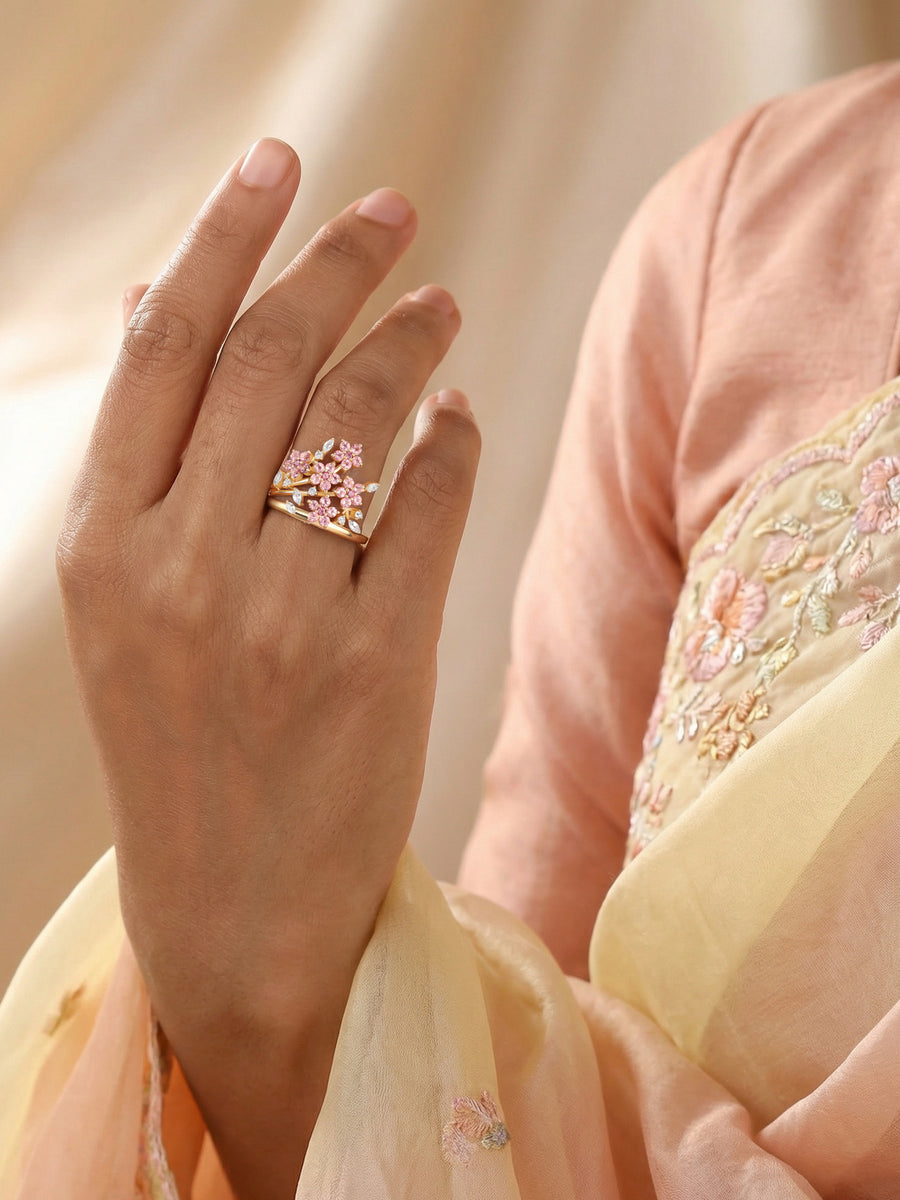 Petal Bloom Natural Pink Tourmaline Silver Ring