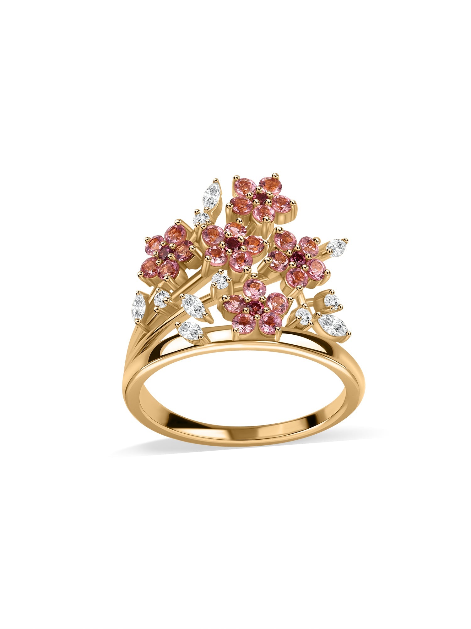 Petal Bloom Natural Pink Tourmaline Silver Ring