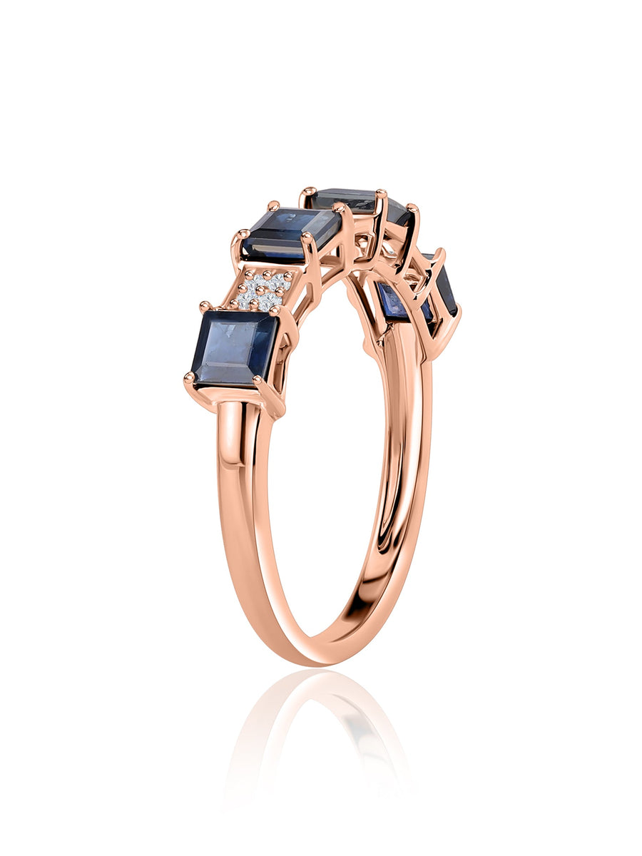 Blue Sapphire Lab Diamond Duo Gold Ring