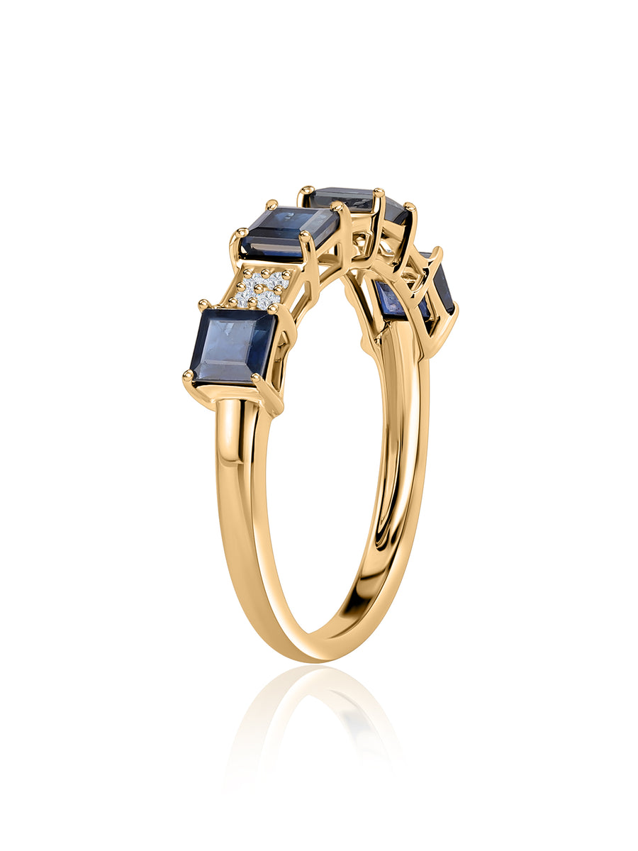 Blue Sapphire Lab Diamond Duo Gold Ring