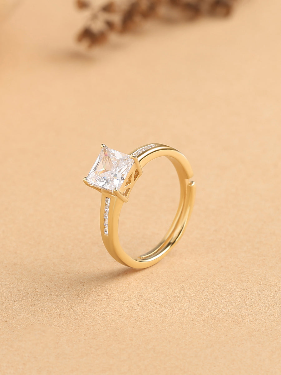 Diamond Look Gold Plated Engagement Ring For Women