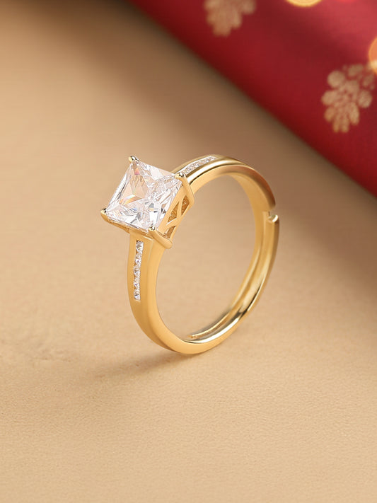 Diamond Look Gold Plated Engagement Ring For Women