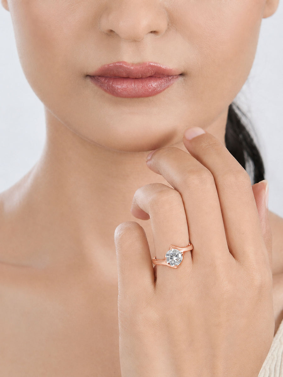 4 Ct. American Diamond Solitaire Rose Gold Plated Ring For Women