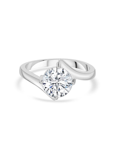 American Diamond Solitaire Silver Ring in 925 Sterling Silver - BIS Hallmarked