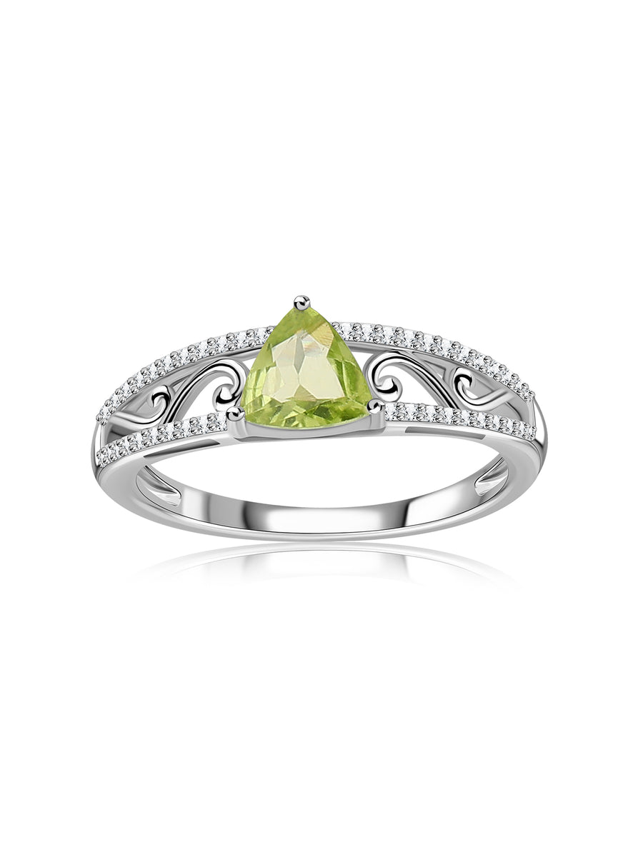 Lime Aura Peridot Trillion Silver Ring