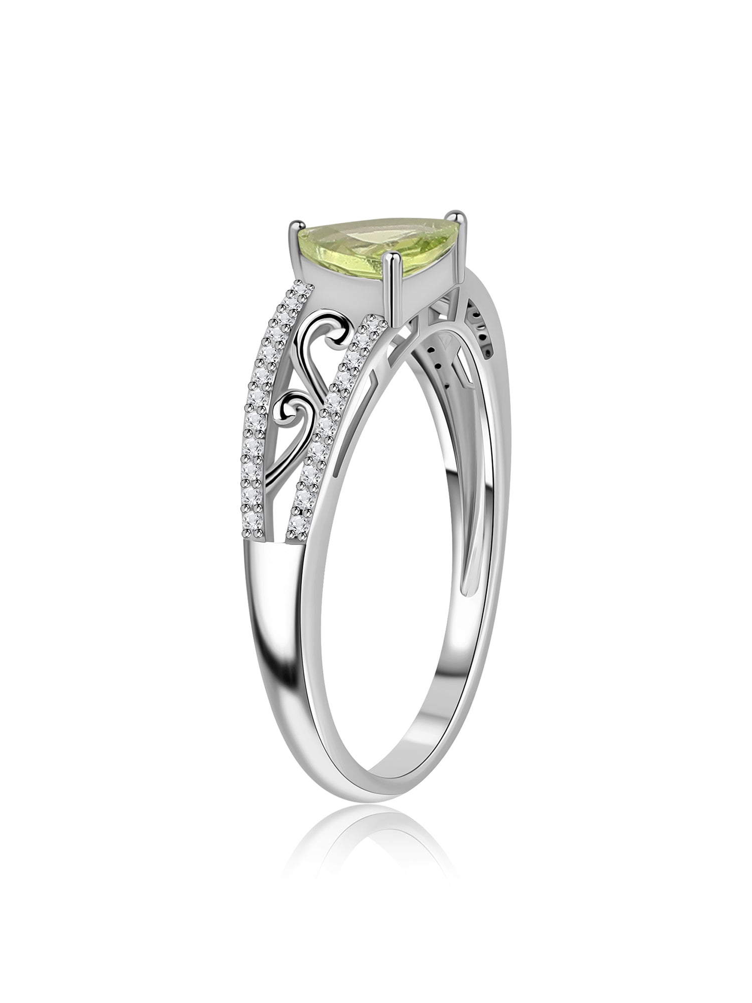 Lime Aura Peridot Trillion Silver Ring