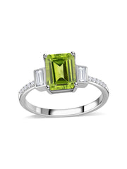 Verdant Edge Peridot Octagon Silver Ring