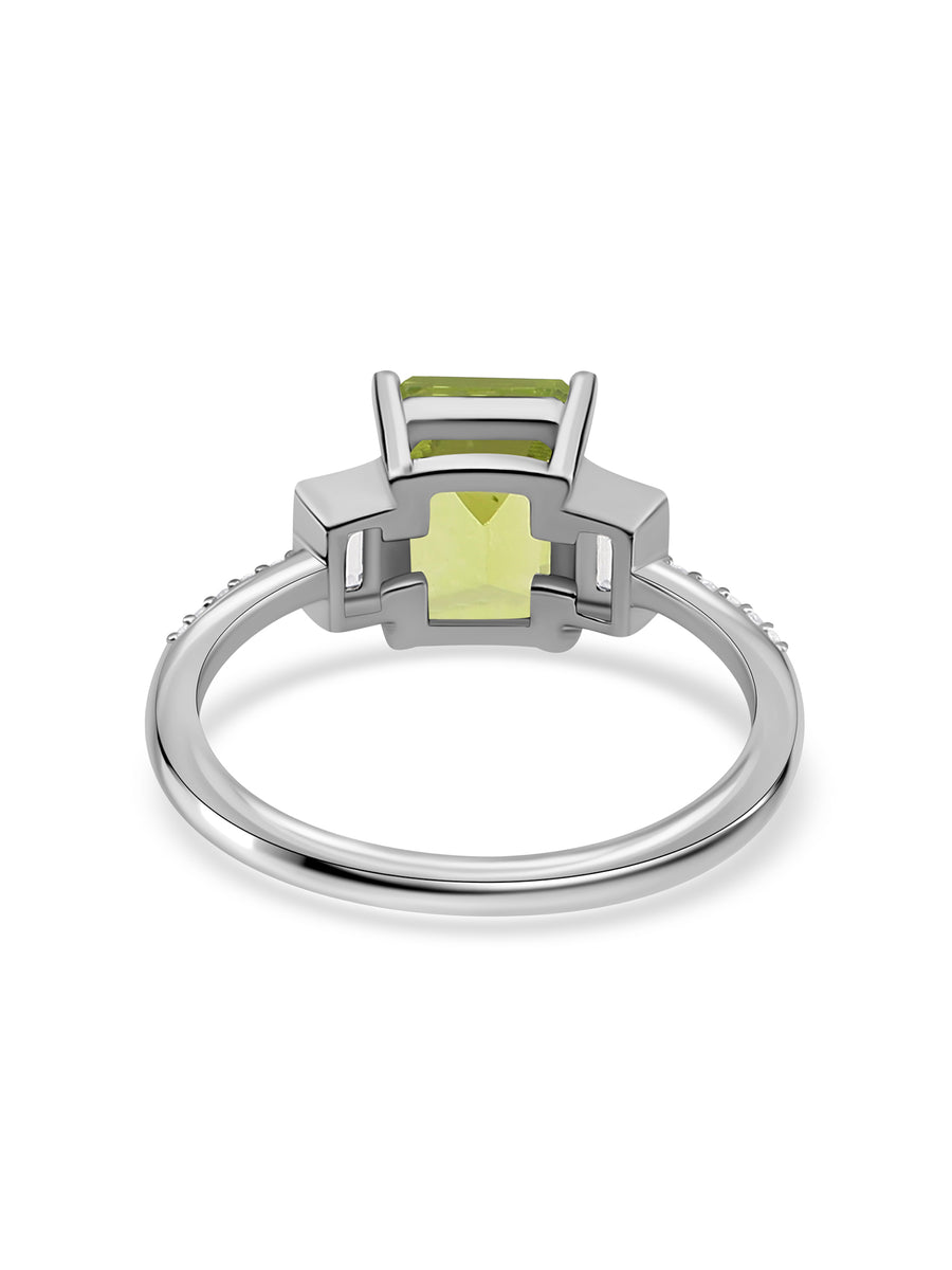 Verdant Edge Peridot Octagon Silver Ring
