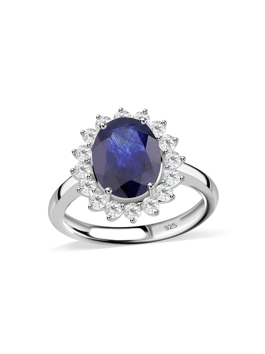 Natural 4.29 Carat Blue Sapphire Solitaire Ring in 925 Sterling Silver - BIS Hallmarked
