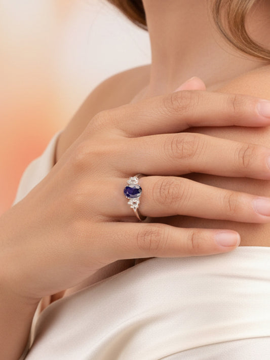 Natural Sapphire & White Topaz Vintage Ring