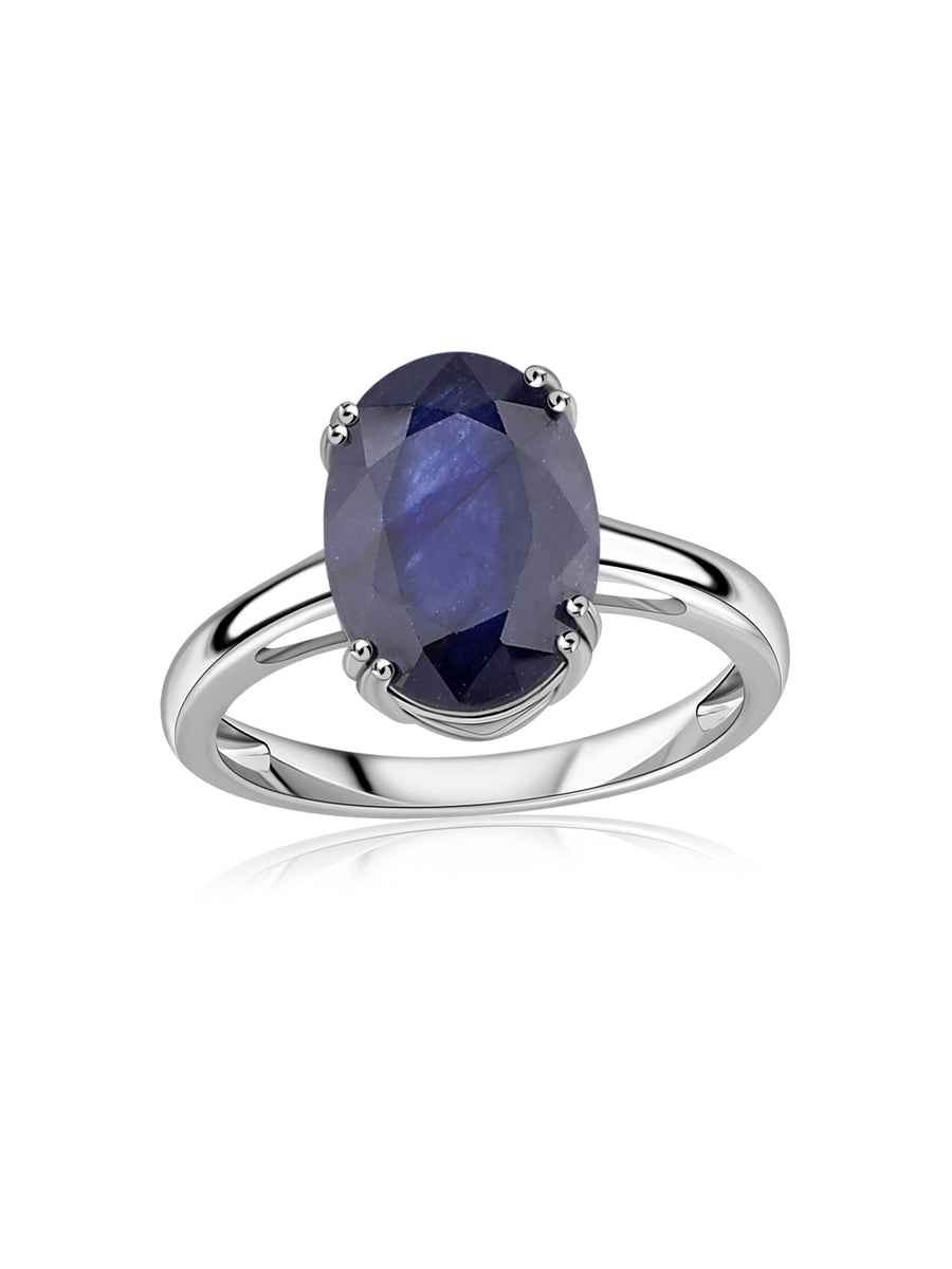 Midnight Natural Blue Sapphire Oval Silver Ring