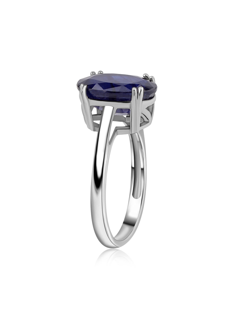 Midnight Natural Blue Sapphire Oval Silver Ring