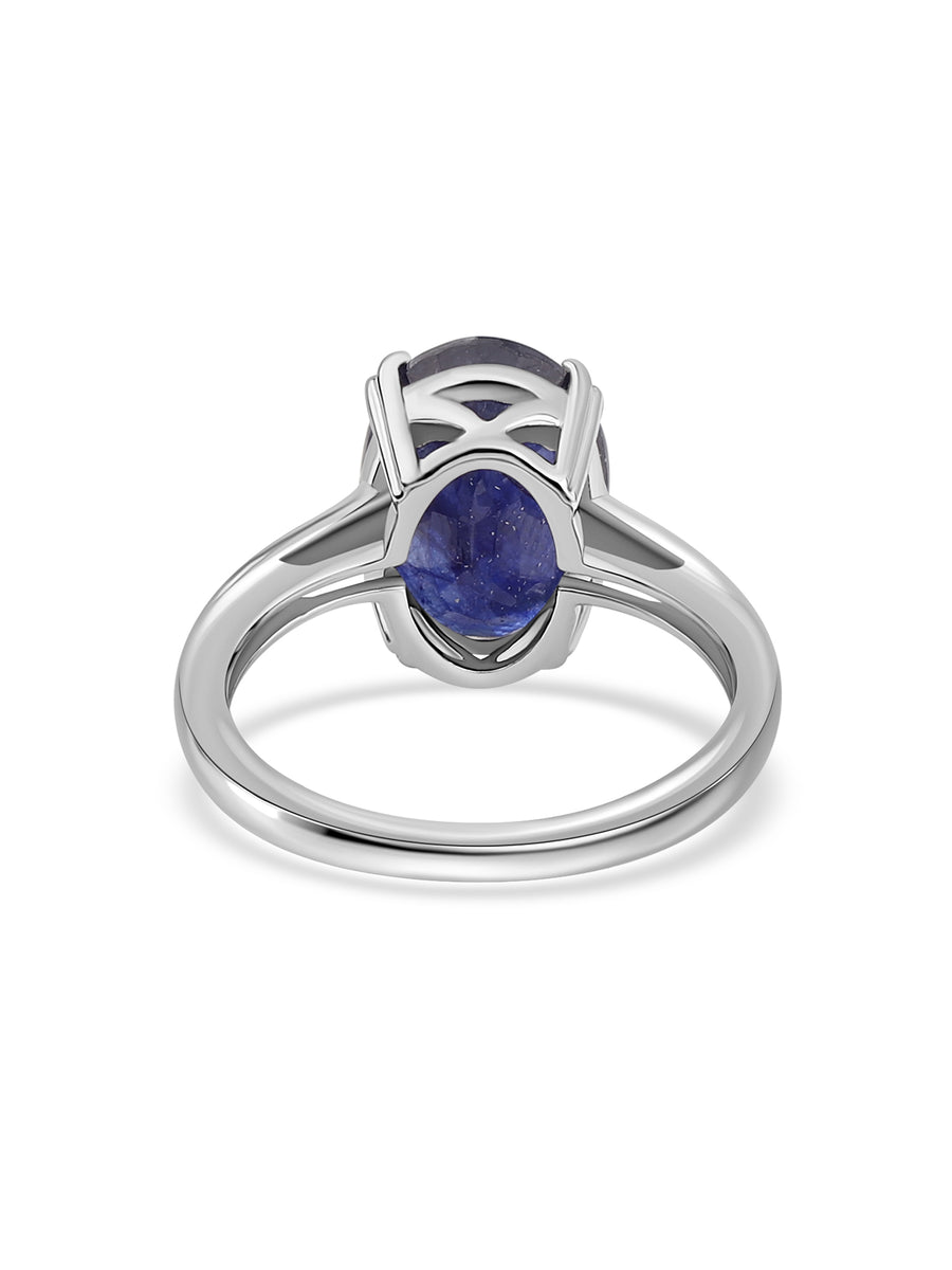 Midnight Natural Blue Sapphire Oval Silver Ring