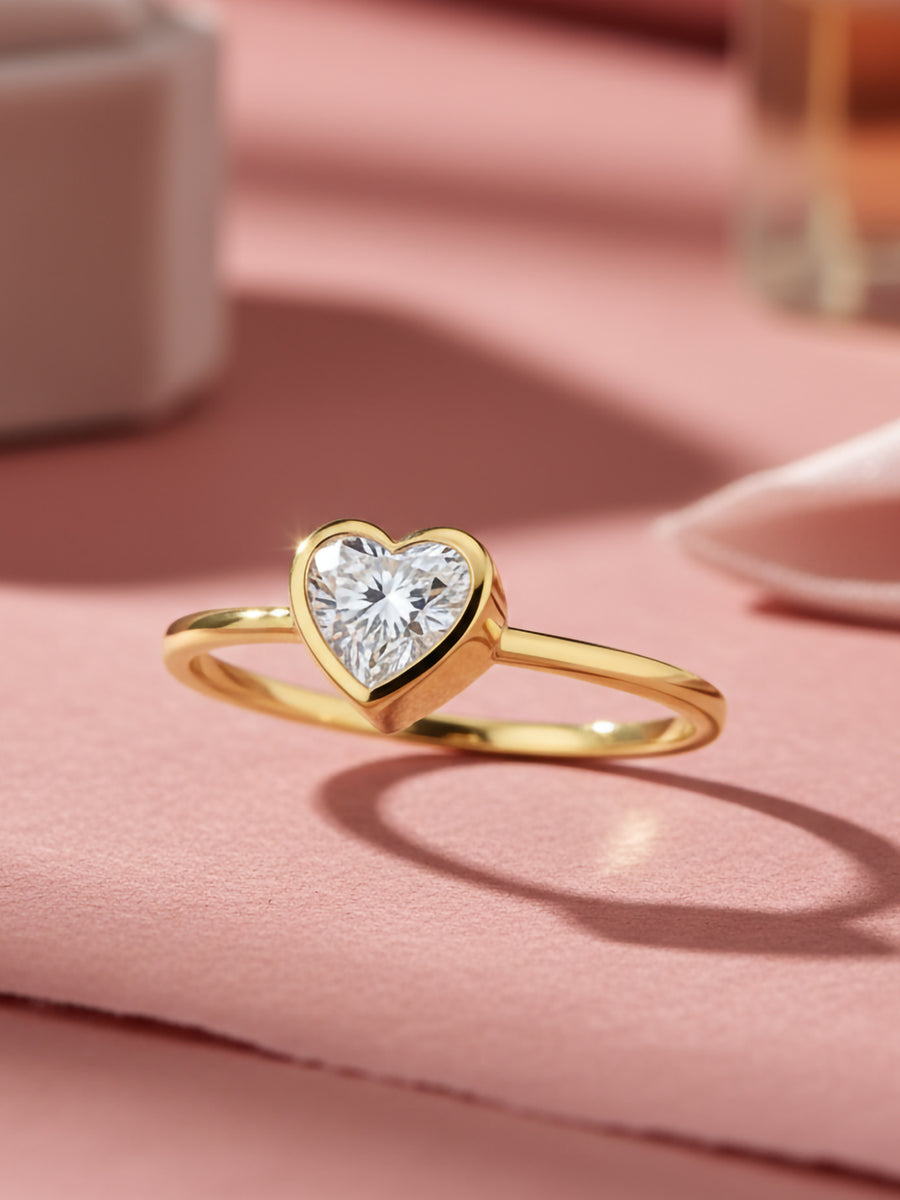 Lab Grown Solitaire Heart Diamond Ring