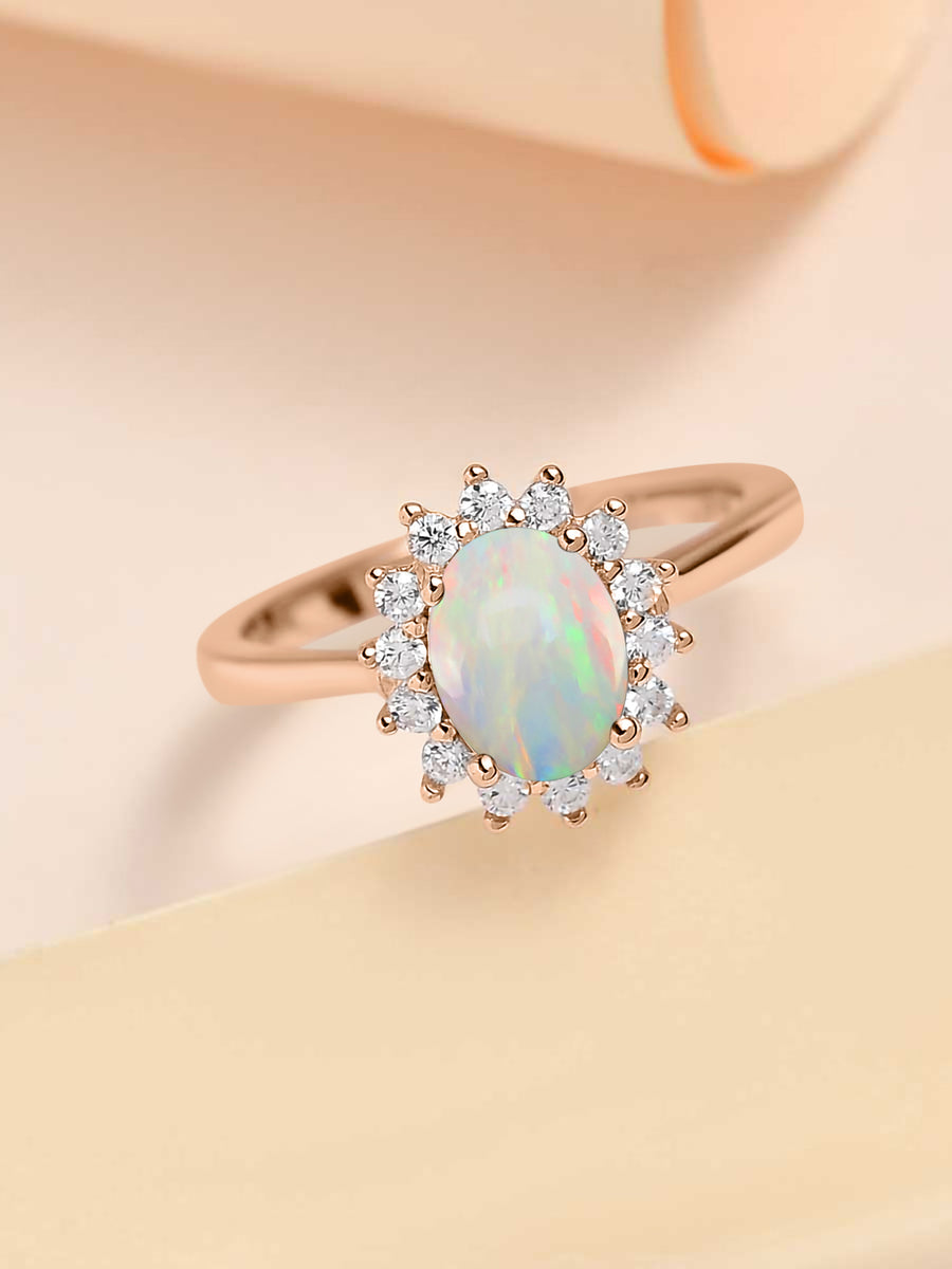 Ethiopian Opal Halo Diana Gold Ring