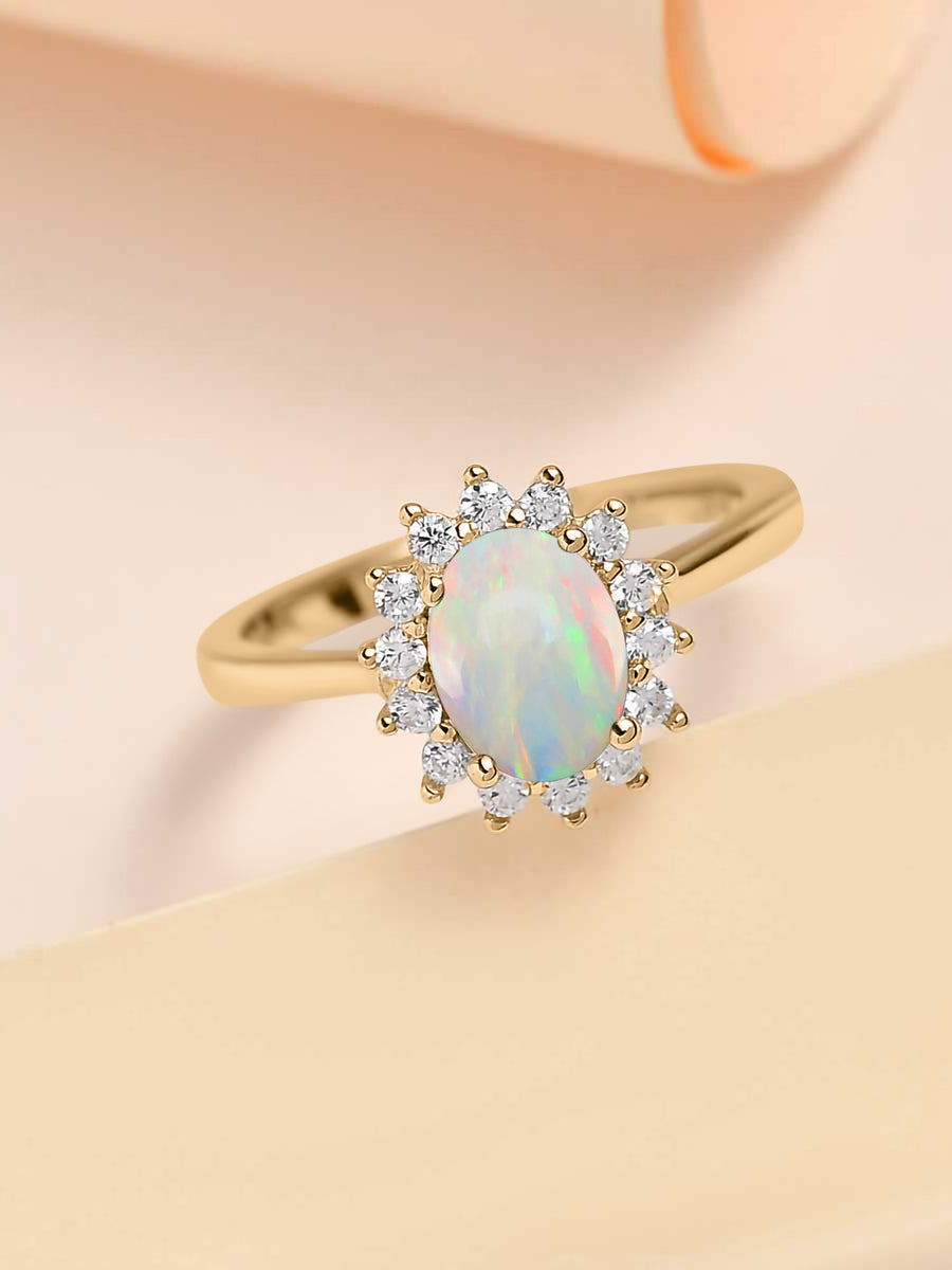 Ethiopian Opal Halo Diana Gold Ring
