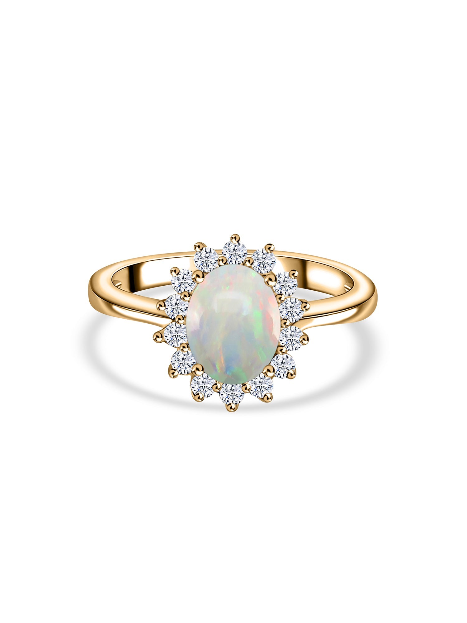 Ethiopian Opal Halo Diana Gold Ring