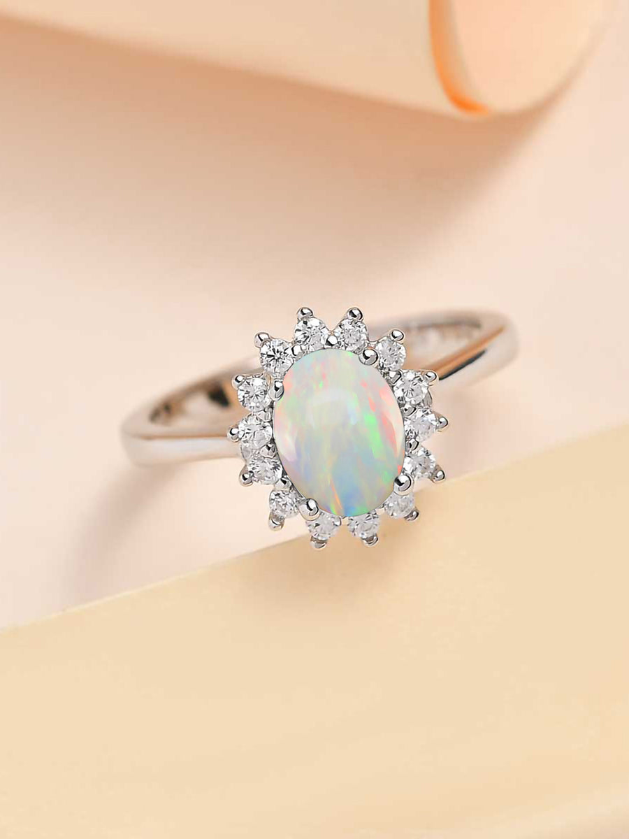 Ethiopian Opal Halo Diana Gold Ring