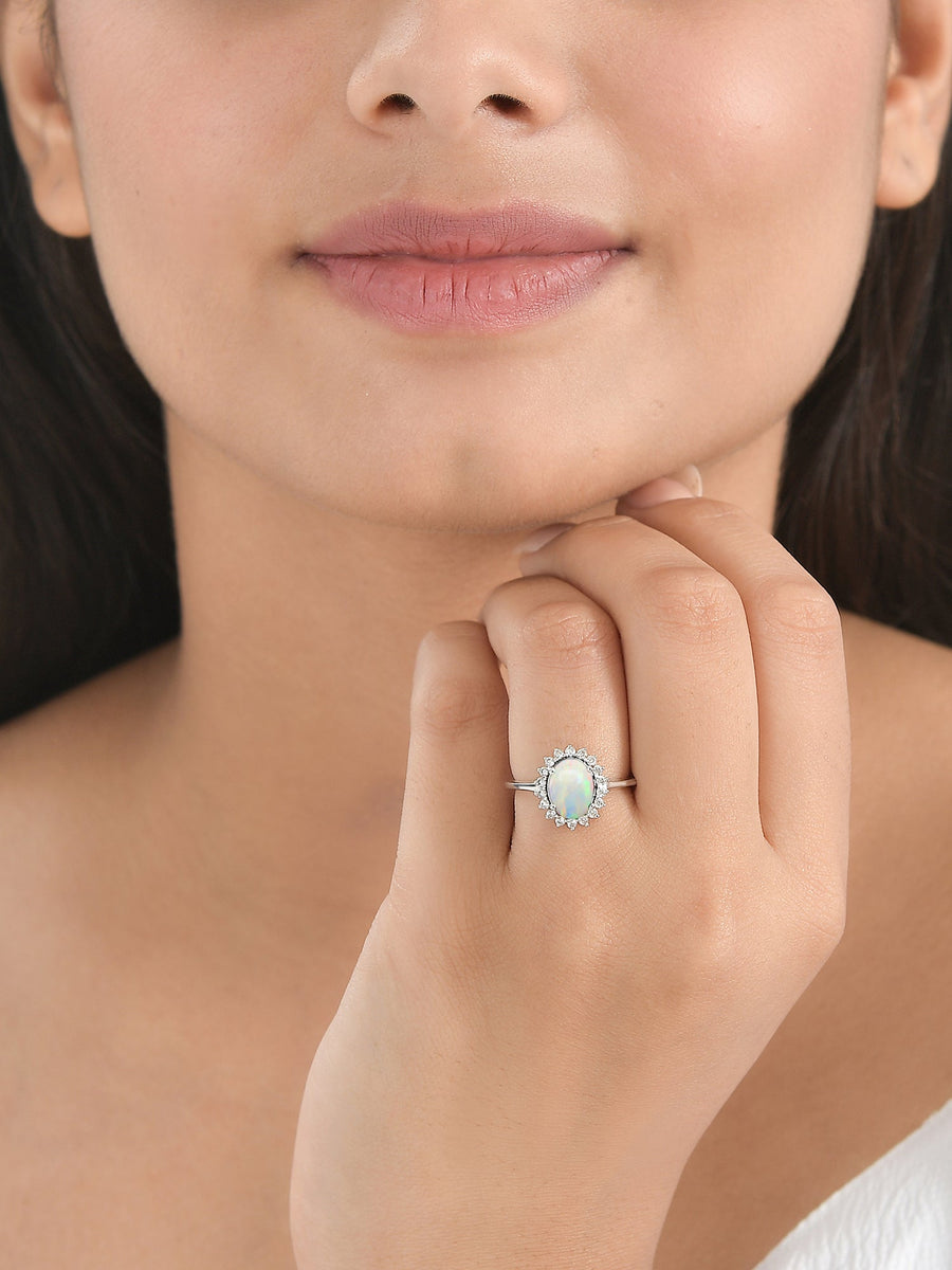 Ethiopian Opal Halo Diana Gold Ring