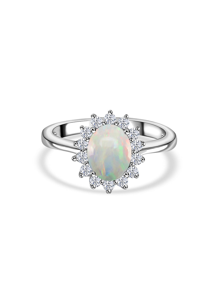Ethiopian Opal Halo Diana Gold Ring