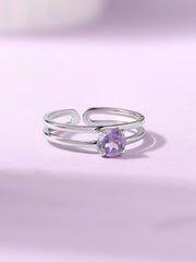 Natural Amethyst Classic Solitaire Silver Ring