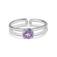 Natural Amethyst Classic Solitaire Silver Ring