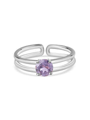 Natural Amethyst Classic Solitaire Silver Ring