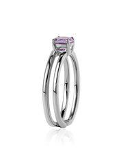 Natural Amethyst Classic Solitaire Silver Ring