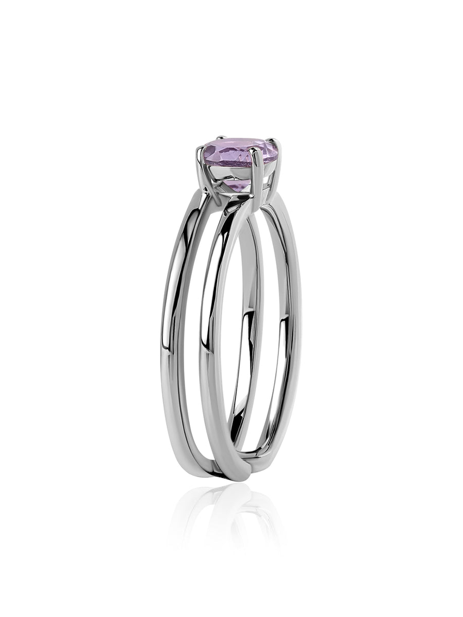 Natural Amethyst Classic Solitaire Silver Ring